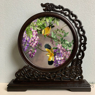 Suzhou Specialty Handmade Suzhou Embroidery Embroidery Finished Decoration Table Screen Double-sided Embroidery Solid Wood Desktop Integral Cabinet for Overseas Decoration