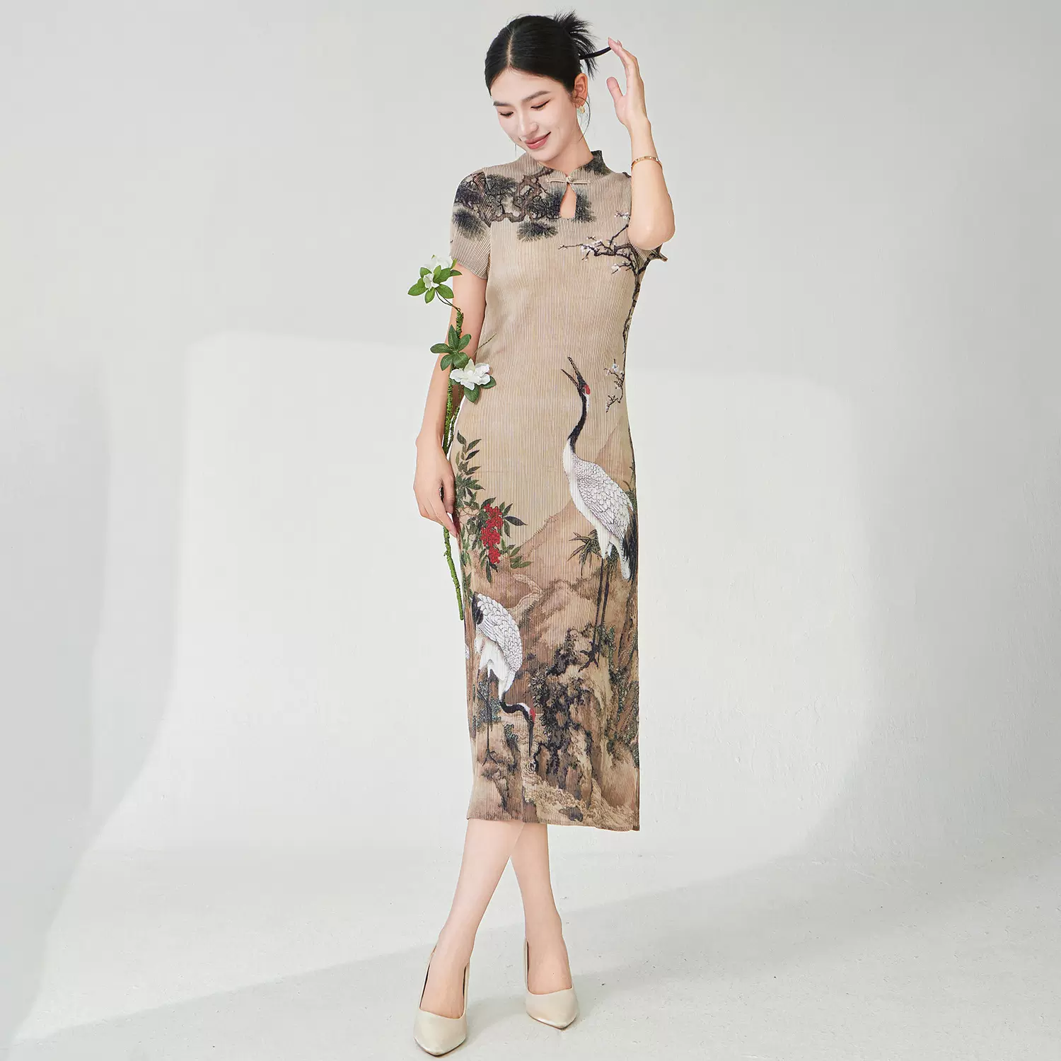 改良版旗袍中式风韵味气质优雅复古印花开叉高级感绝美三宅连衣裙