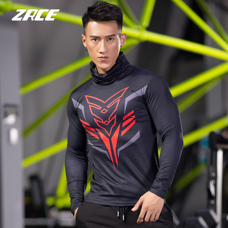 Outdoor sports long sleeve turtleneck fitness clothes muscle compression bottoming shirt quick-drying breathable Men's soft T-shirt