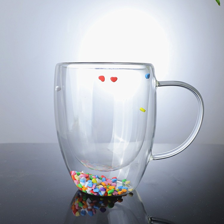 Sala de estar de vidrio transparente taza de beber en forma de huevo con mango de vidrio de borosilicato hogar móvil Amor de doble capa taza