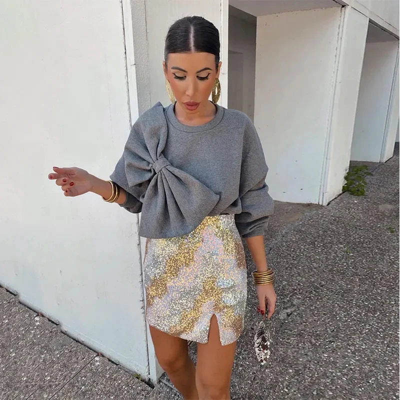 490g Weight Long Sleeve Sleeve Length Pullovers Placket Type Polyester Fabric Type Long Top Length Hoodie Tops Type Holiday, Tea Party Occasion Round Neck Neckline Loose Fit Type Solid Color Pattern Spring, Autumn Season Women's Gender Bowknot Design Casual, Elegant Style Wholesale Women's Casual Elegant Solid Color Long Sleeve Bowknot Blouses 1