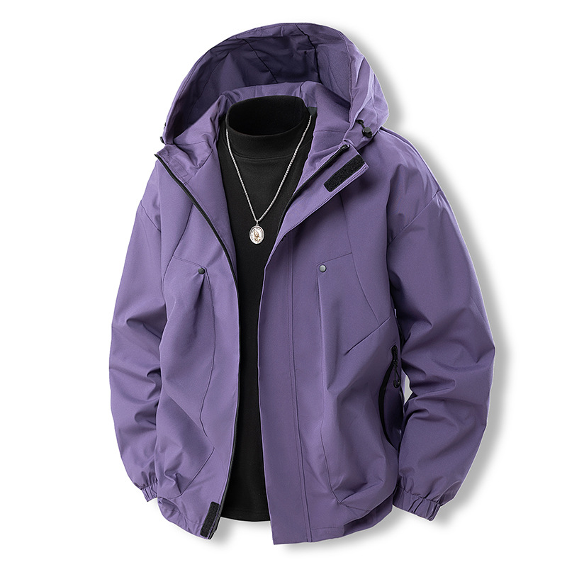 Autumn Winter Hooded Solid Color Waterproof Jacket Women, Lightweight Windproof Coat For Men, Three-Proof Mountaineering_voghion.com