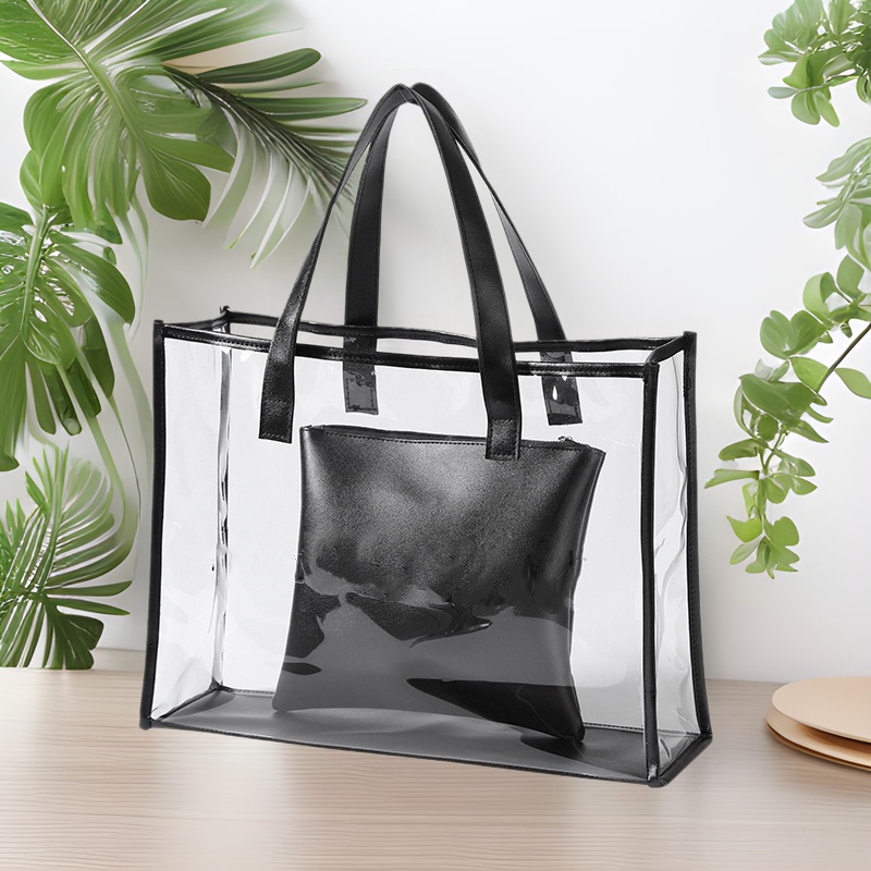 Transparent Tote Bag Subway Security-Free PVC Large Beach Bag Waterproof Women's One-Shoulder Swimming Fitness Tote Bag