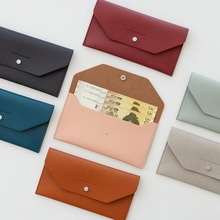 韓版PU皮革錢包ins風長款簡約小錢包純色通勤卡包零錢包名片包