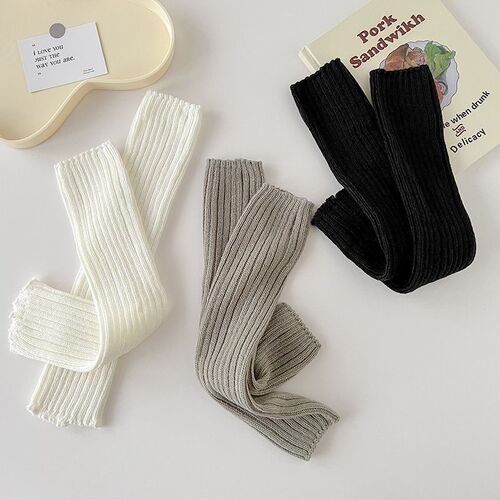 Sock covers for women solid color double-needle knitted thick line vertical strip long boot covers college style girl jk Japanese trend pile socks