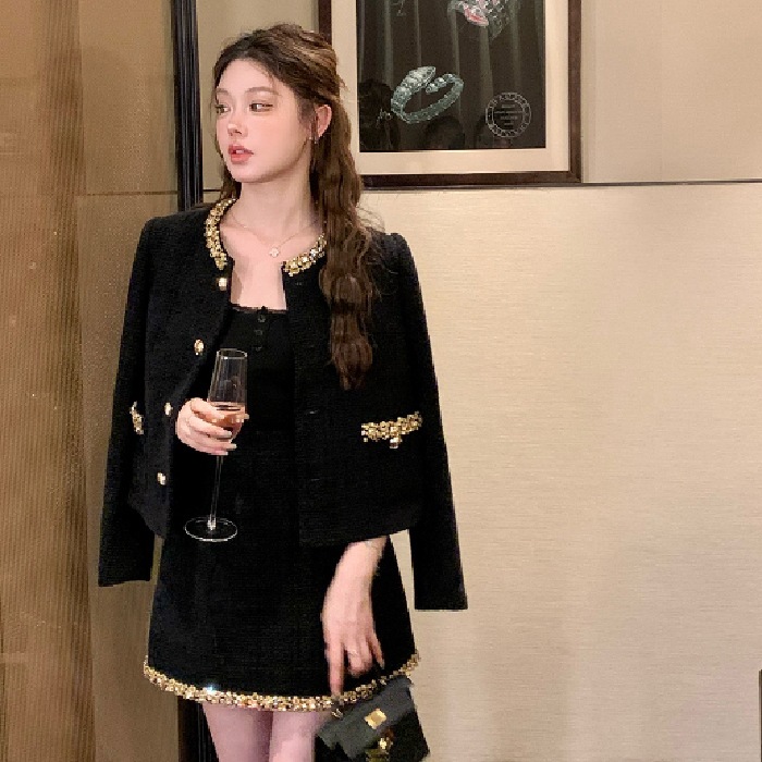 2025年秋富家千金紫色小香风套装裙女感短外套气质名媛两件套|undefined