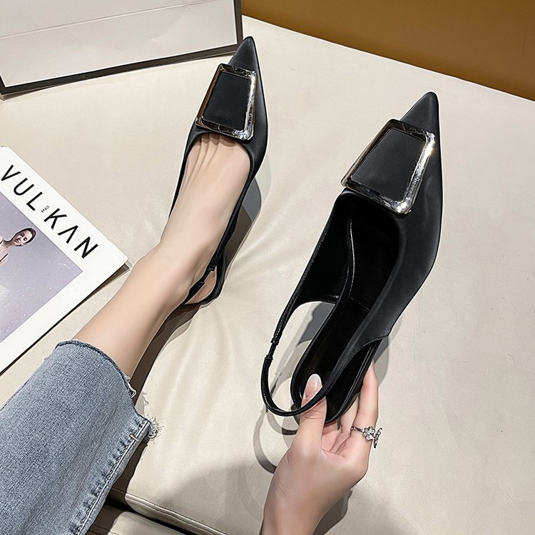Fairy French style Baotou sandals for women 2024 new spring/summer square buckle pointed sandals, simple and elegant_voghion.com