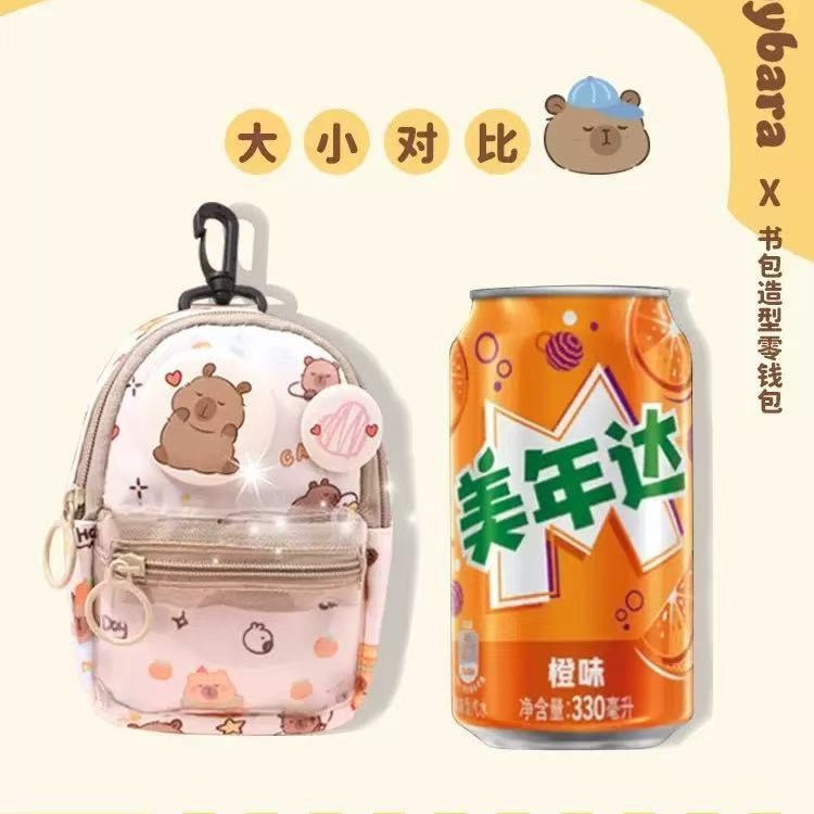 Mochila pequeña multifunción con diseño de capibara - Incluye monedero y bolsillo para auriculares - Estilo cartoon - Para organizar objetos pequeños