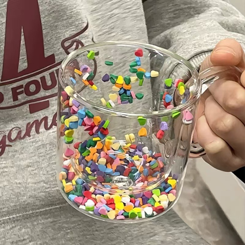 Celebridad de Internet móvil Amor Copa de doble capa chica cristal azul arenas movedizas Copa regalo creativo taza fabricante