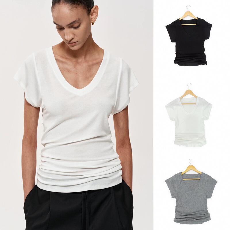 in stock North Stacked Mid-Length Three-Color Classic Basic V-Neck T-Shirt Skirt in stock North Stacked Mid-Length Three-Color Classic Basic V-Neck T-Shirt Skirt