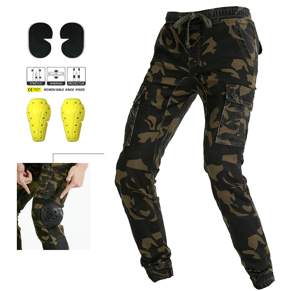 LOONG BIKER motocicleta pantalones de montar a prueba de caídas Four Seasons pantalones casuales hombres motocicleta herramientas multi-Bolsa de tobillo-atado Pantalones