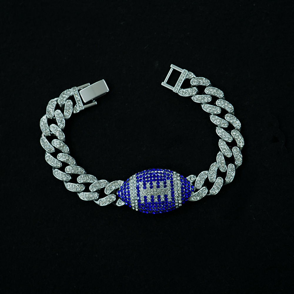 Hip Hop transfronterizo pulsera de aleación de rugby rojo personalidad hombre completo diamante fábrica de pulsera de rugby cubano al por mayor