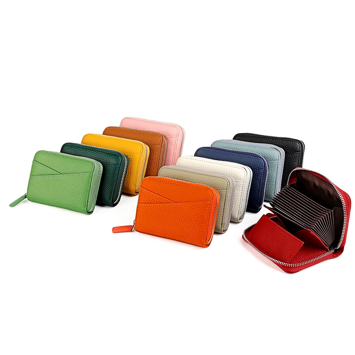 New Japanese Organ Multi slot Small Card Cover RFID Top Layer Cowhide Zipper Zero Wallet Coin Bag Trendy_voghion.com