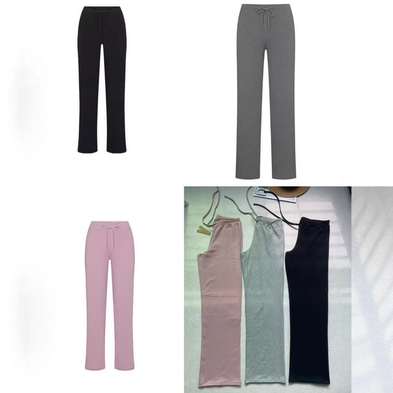 Skims-Style Women's Low-Waist Drawstring Casual Pants, Cotton-Spandex High-Elastic Long Pants, Loose and Comfortable, Soft Cotton Drawstring