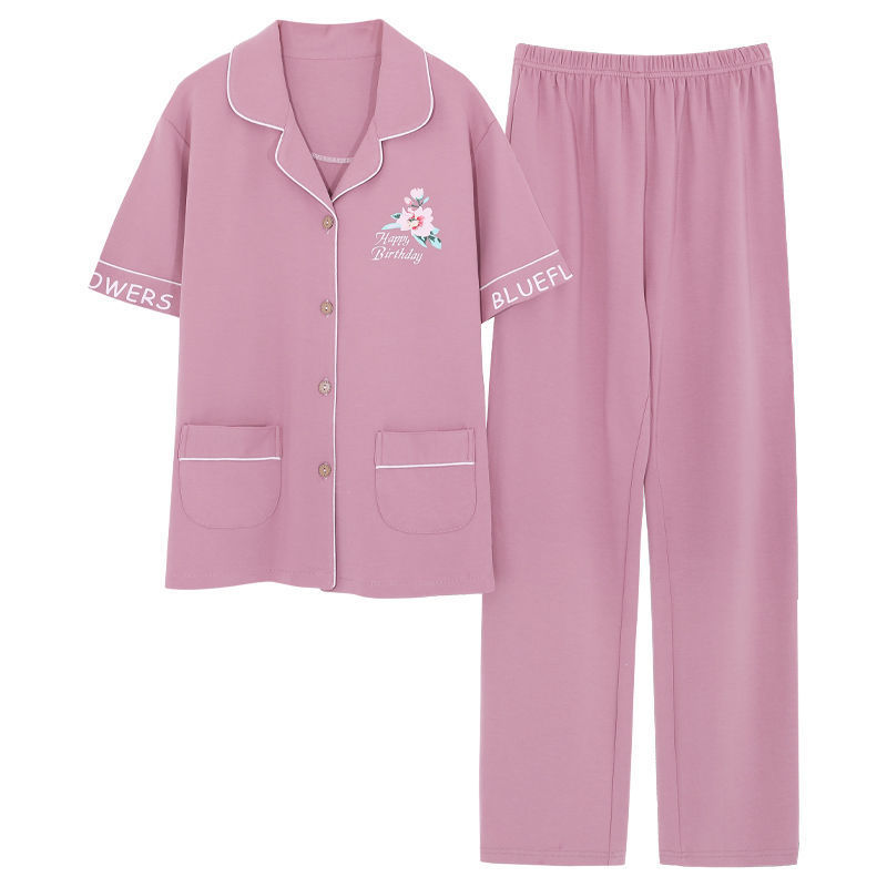 Pijama de algodón para mujer Pantalones de manga corta de verano más traje de chaqueta de mediana edad y madres de edad avanzada