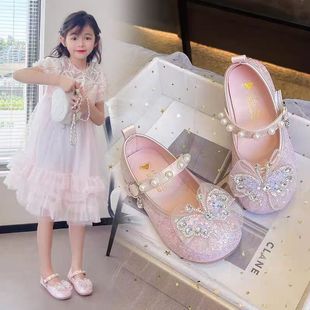 Girls Princess Shoes 2025 Spring and Autumn New Soft Bottom Crystal Baby Shoes Children's Performance Princess Shoes with Dress