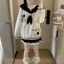 饭团小猫海军领软妹卫衣女秋冬加绒加厚棉宽松日系可爱长袖上衣