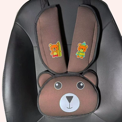 Bear Head Auxiliary Safety Belt Limiter Holder Car Kids Safety Belt Adjustment Anti-Stranglehold Shoulder Protector (Seat belt shoulder pad) - coffee-color-thickened-cotton-bear-head-shoulder-shield
