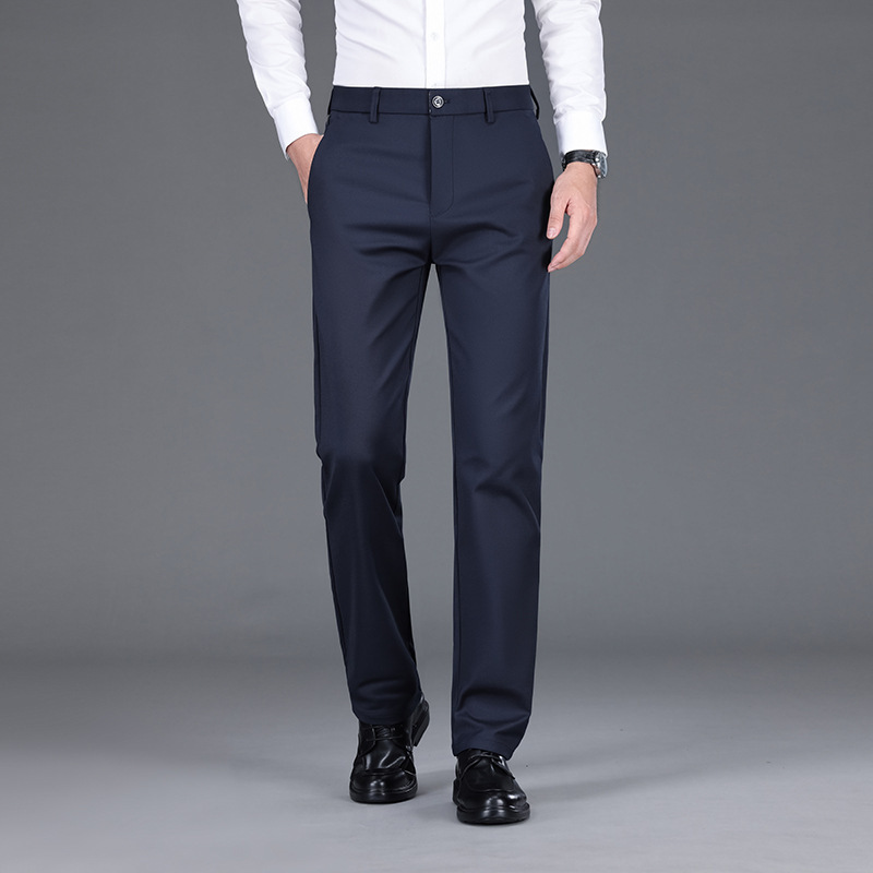 New Anti-Wrinkle, Iron-Free and Easy-Care Men's Trousers, Spring & Fall Casual Men's High-End Loose Pure Color Accessible Luxury Thickened Trousers