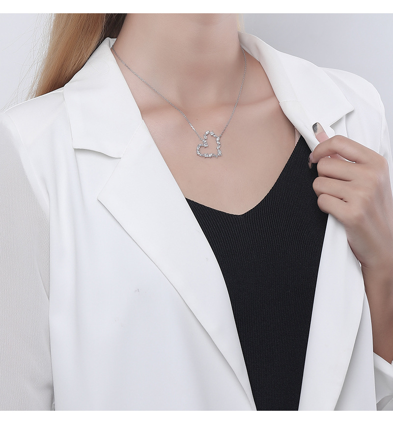 Simple Style Heart Shape Sterling Silver Plating Inlay Zircon Pendant Necklace display picture 1