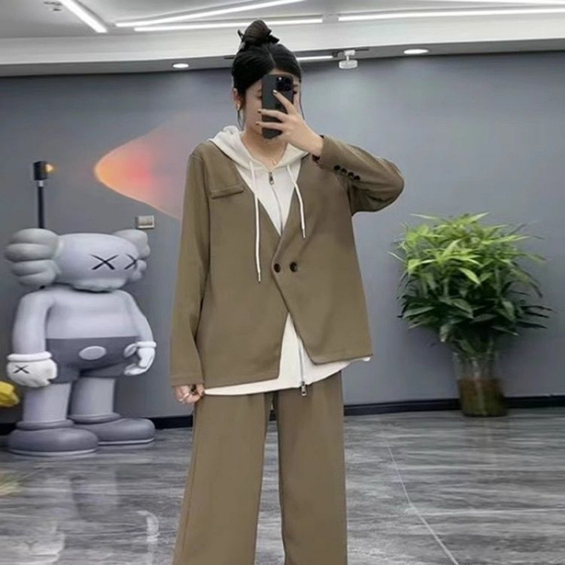 特大码300斤宽松遮肉假两件卫衣套装女秋冬款胖时尚百搭两件套2|undefined
