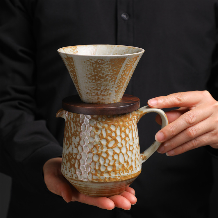 Ceramic Coffee Pot Set Vintage Style Hand Brewed Coffee Maker_voghion.com