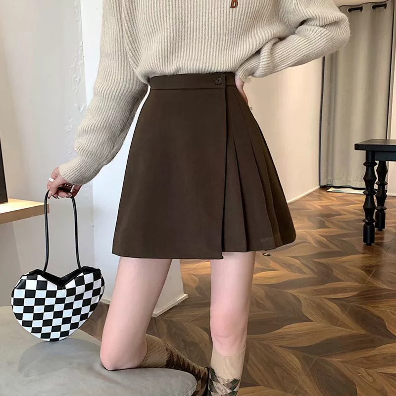 Утепленная короткая юбка на весну и осень, женская новая приталенная юбка А-силуэта юбка с высокой талией, Антибликовая плиссированная юбка, универсальная юбка средней длины