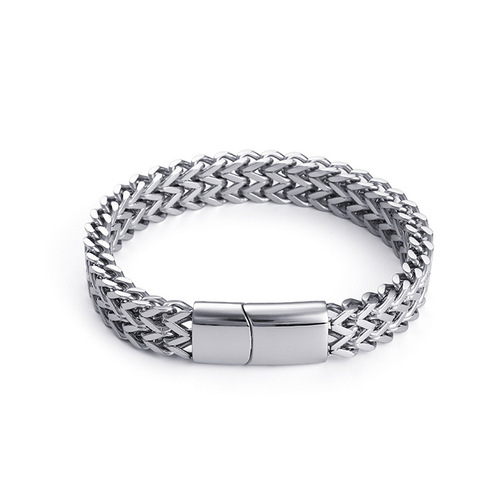  New Arrival: Stylish European and American Men's Square Chain, Exquisite Stainless Steel, Minimalist Design with Magnetic Clasp, Hip-Hop Style Titanium Steel Bracelet