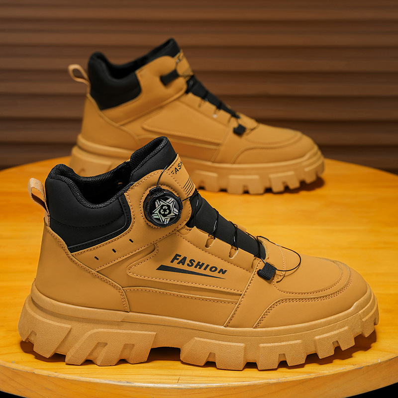 Botas Martin para hombres otoño nuevo botón giratorio 2026 botas de estilo británico para hombres botas casuales de amarillo para hombres zapatos de moda