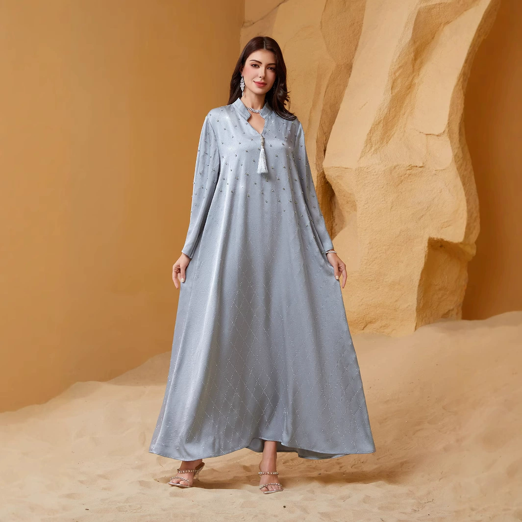 Хит продаж: мусульманское платье-абайя в ближневосточном стиле с камнями, тяжелая ручная работа, элегантное длинное платье для международной торговли