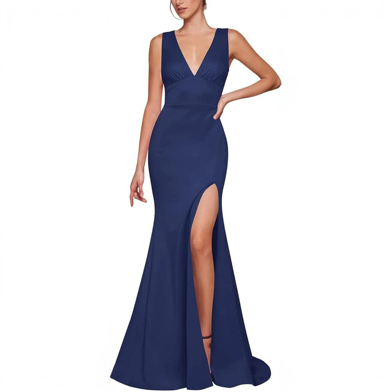 Evening dress for women, formal gown, sexy deep V-neck, sleeveless, backless, high slit, wedding cocktail party long dress Evening dress for women, formal gown, sexy deep V-neck, sleeveless, backless, high slit, wedding cocktail party long dress