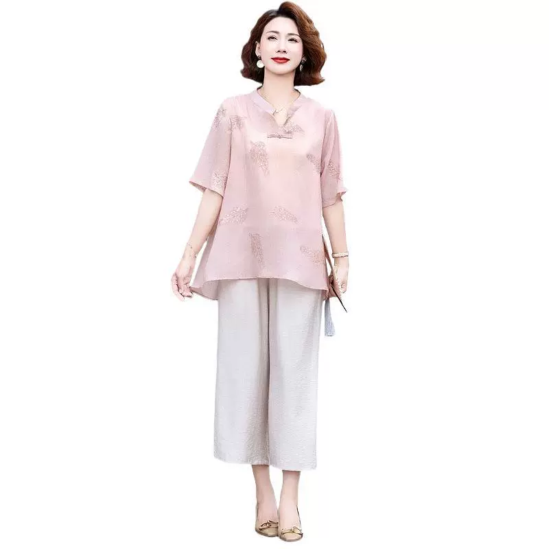 Мама летняя национальная рубашка с короткими рукавами иностранного стиля 2025 новая женщина среднего и пожилого возраста летняя леди рубашка