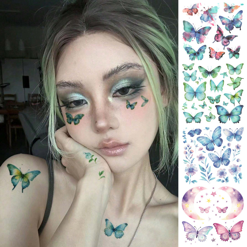 Glitter Tattoo Stickers Butterfly Flower Grass Onion Pink Tattoo Stickers Temporary Kidsren Cartoon Face Stickers Party Tattoo Waterproof