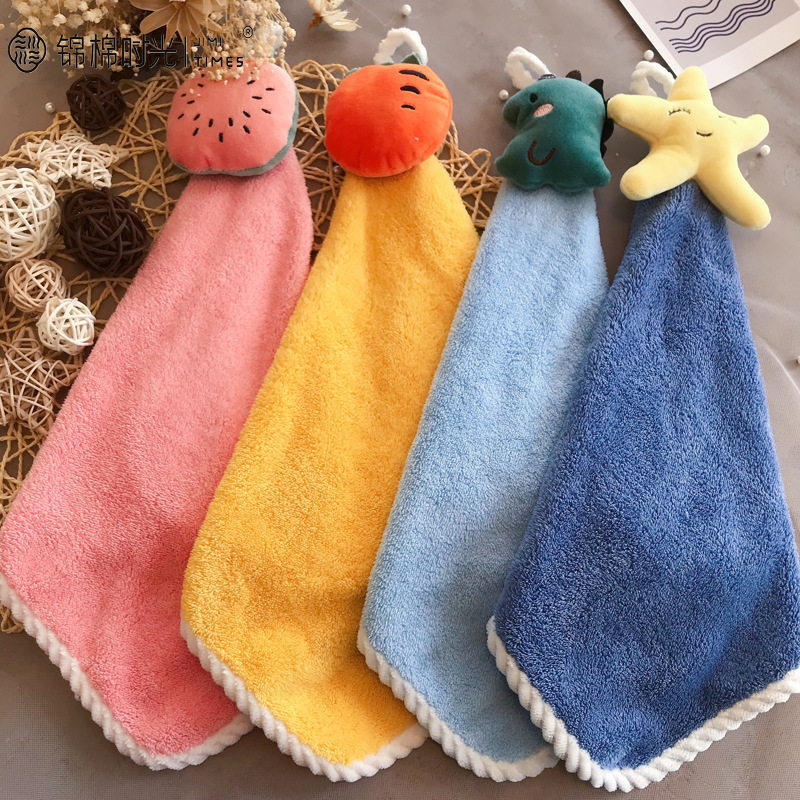 New style hanging cartoon hand towel coral fleece household absorbent towel kitchen hand towel