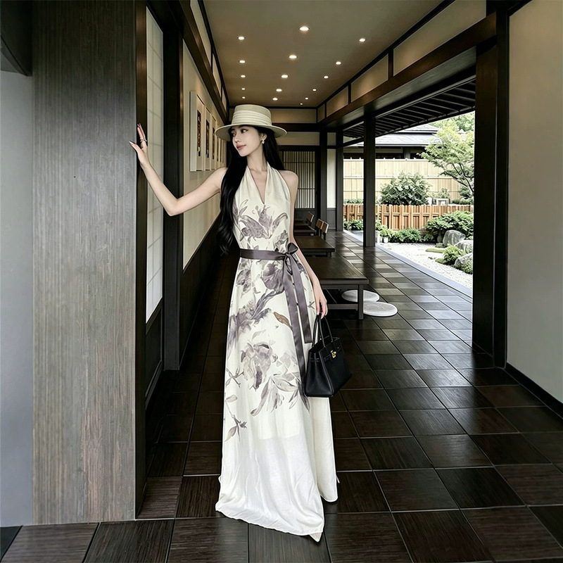 Youwei 2026 Super Stylish Dress for Women, Summer New Chinese Style V-Neck Halter Sleeveless Vest Dress Long Dress Youwei 2026 Super Stylish Dress for Women, Summer New Chinese Style V-Neck Halter Sleeveless Vest Dress Long Dress