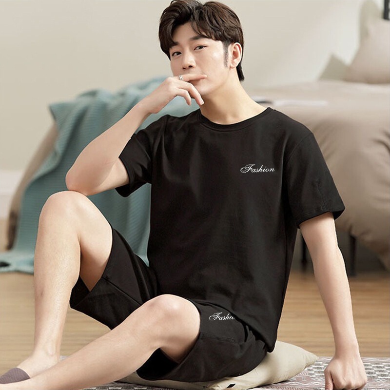 Modal Men's Pajamas Summer Short Sleeve Shorts Casual Home Wear Set Wholesale