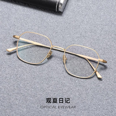 复古金边方框眼镜超轻纯钛镜框男近视可配度数设计师款小框镜架女
