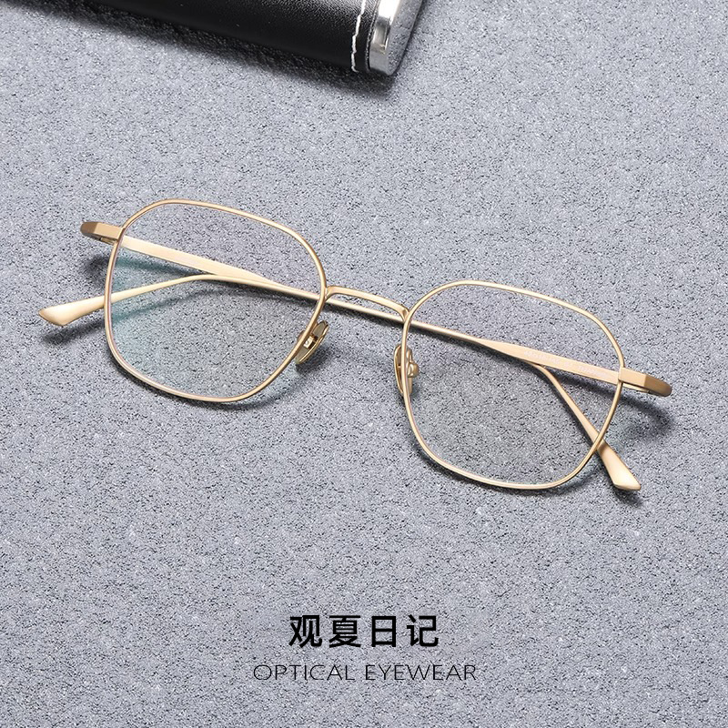 复古金边方框眼镜超轻纯钛镜框男近视可配度数设计师款小框镜架女|undefined