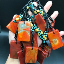 战国红玛瑙平安牌毛衣链项链 平安扣原石玉石挂件 复古天珠无事牌