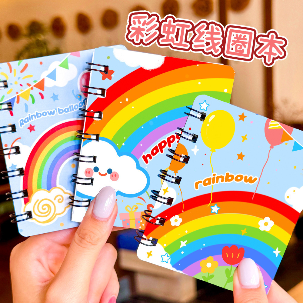 Rainbow Coil Notebook A7 Side-Flip Mini Portable Small Notebook Study Stationery Student Gift Cartoon Notebook