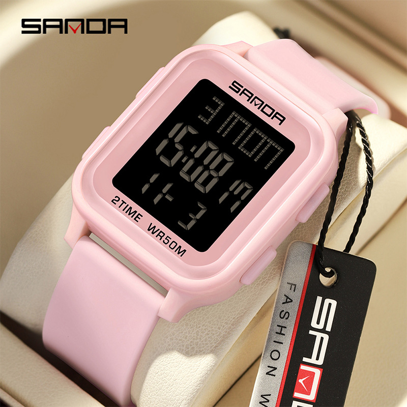 Sanda reloj electrónico de moda de estudiantes de secundaria secundaria, reloj multifuncional, reloj despertador, reloj electrónico de pantalla única