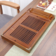 ✅实木茶盘带杯架抽屉式接水底盘蓄水排水双用柯木茶具托盘茶