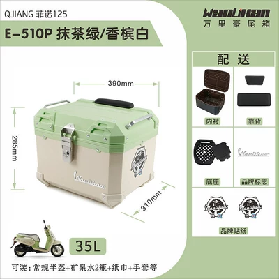 alloy tail box, Motorcycle trunk - qianjiang-matcha-green-510p-champagne-white-lining-double-black-backrests