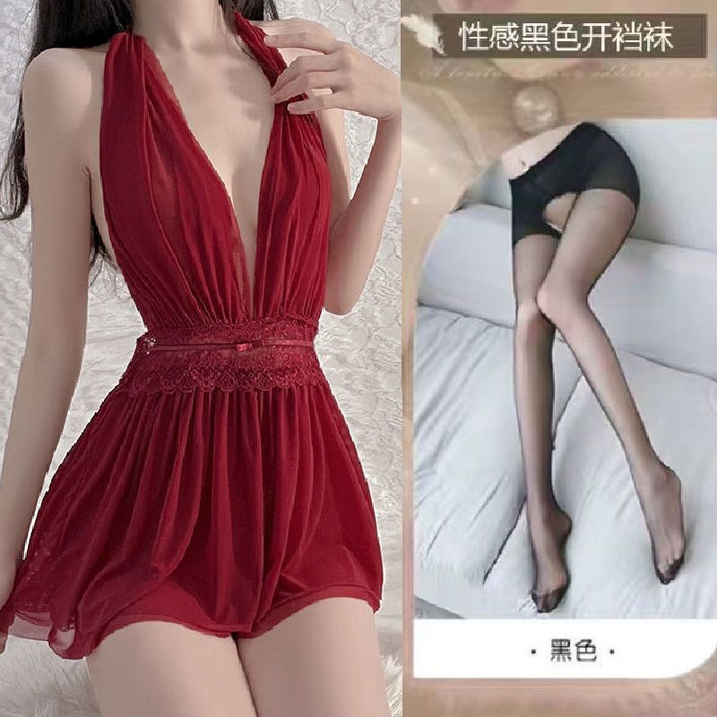 버건디 [T팬츠 포함] + 블랙 오픈삭스