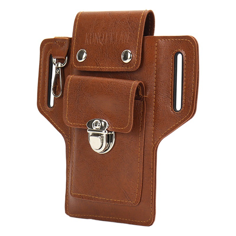 New Men's Mobile Phone Bag Multi-functional Wear Belt Key Hanging Mobile Phone Case Leather Waist Bag Waist Bag Waterproof Construction Site