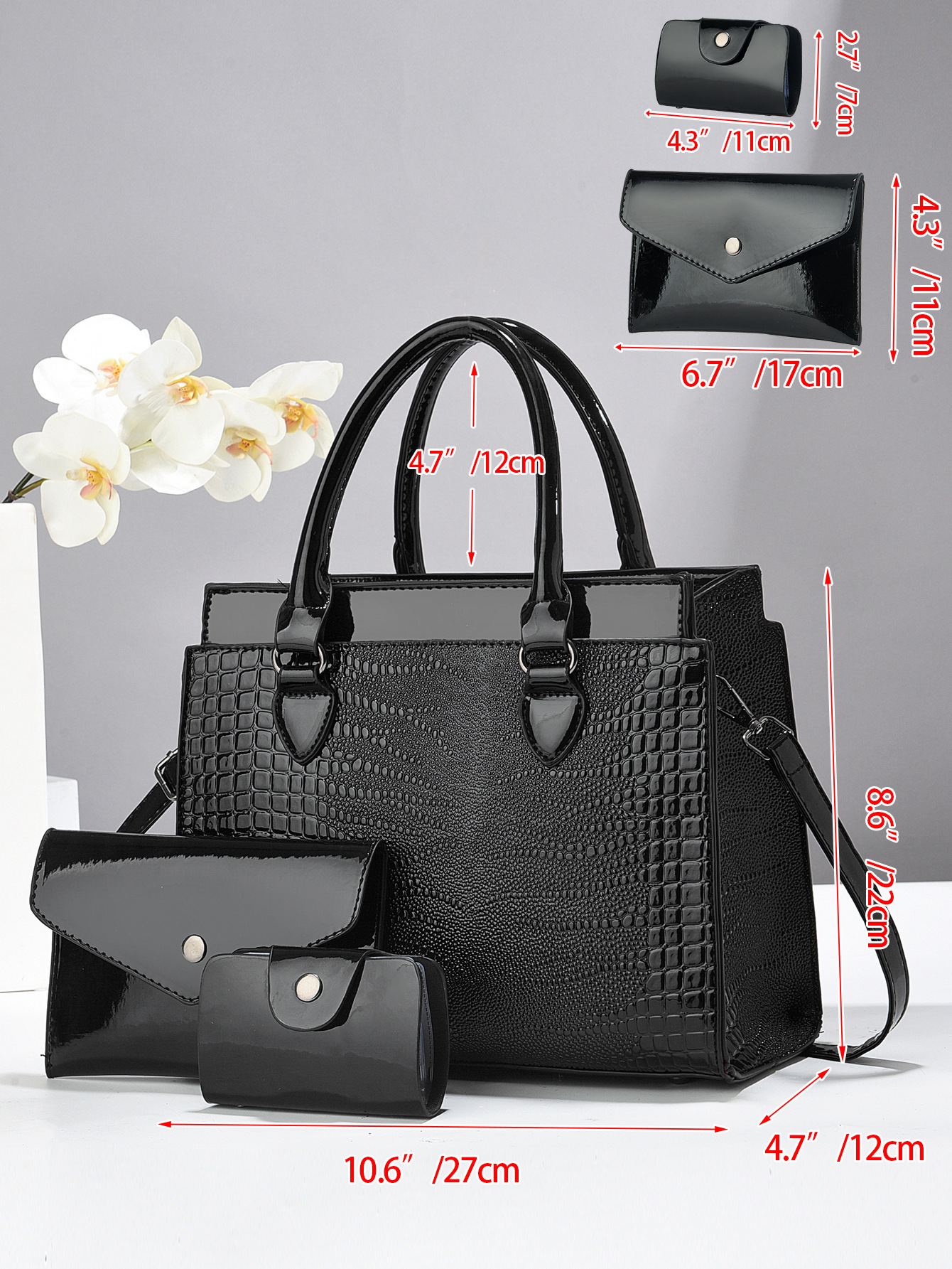 Women's Crocodile Pattern Handbag Three Piece Set Shoulder Bag_voghion.com
