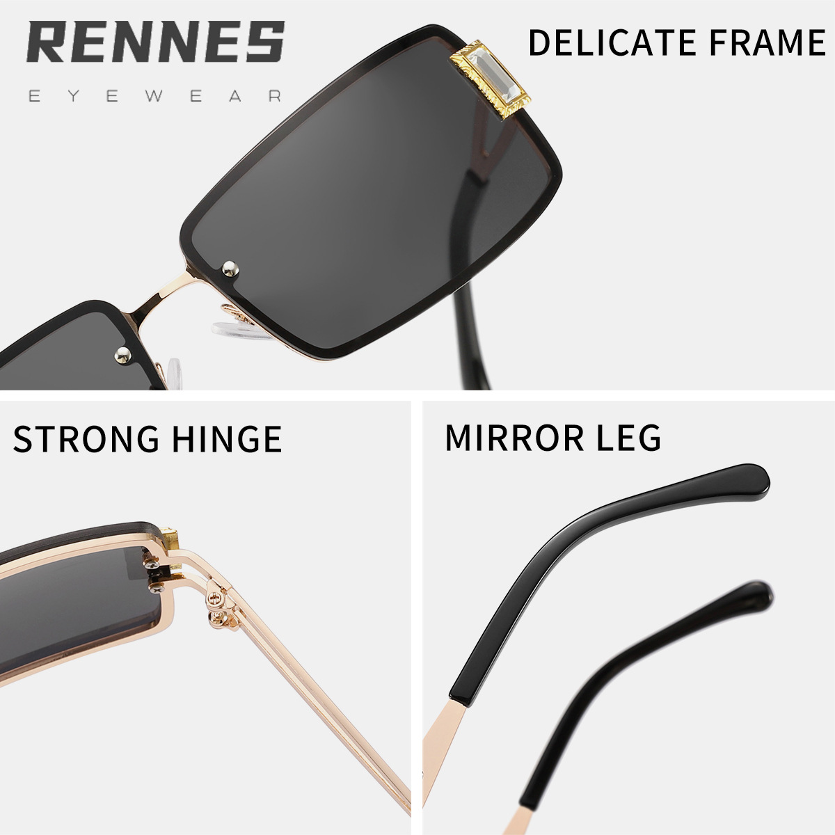 Nuevas gafas de sol rectangulares rebanadas sin marco para mujer, moda europea y americana, gafas de sol retro de la calle, protección UV al aire libre