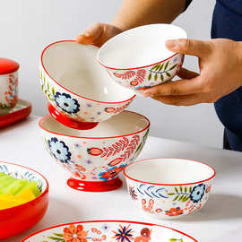 RP4T批发欧式陶瓷餐具小清新花样碗盘系列家用饭碗面碗个性双耳鱼