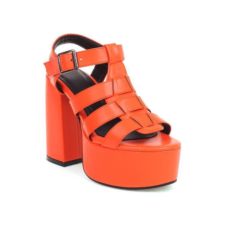 Chunky High-Heeled Platform Sandals with Thick Sole, Large Sizes 40-45, Cross-Border Buckle Design, Women's Sandals in European and American Style