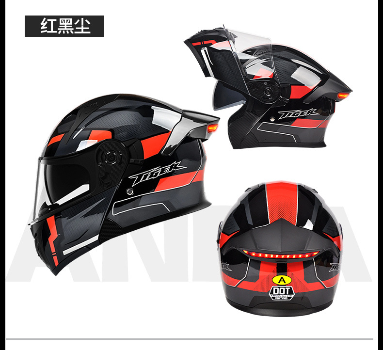 [Bluetooth Gift Pack] Ad Electric Motorcycle Helmet Men's 3C Certified Full-Face Helmet with Led Tail Light and Flip-Up Design